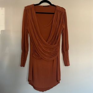 Nicholas K Burnt Orange Mini Dress Long Sleeve Drapey